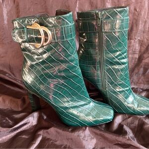 ASOS Green Croc-Embossed Heeled Boots